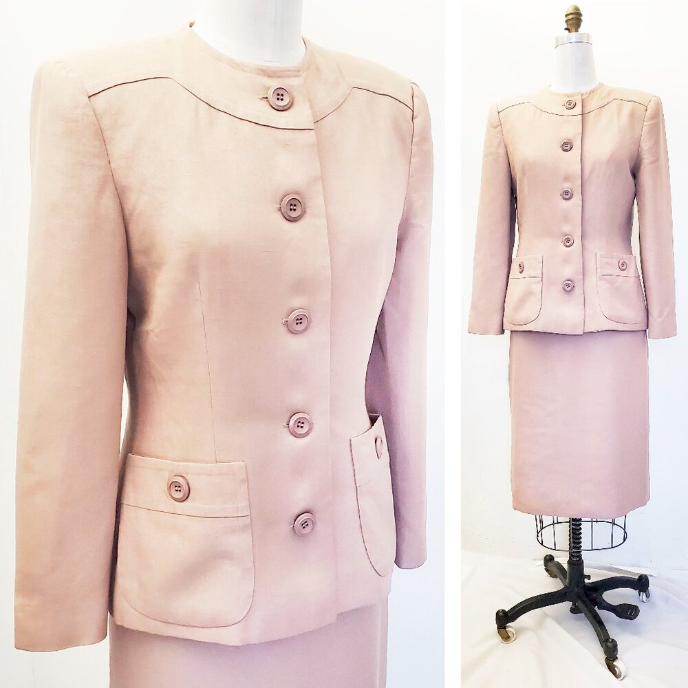 Adele Simpson Womens 40s Style Vintage Jacket Blazer Skirt Suit Dusy Rose 10